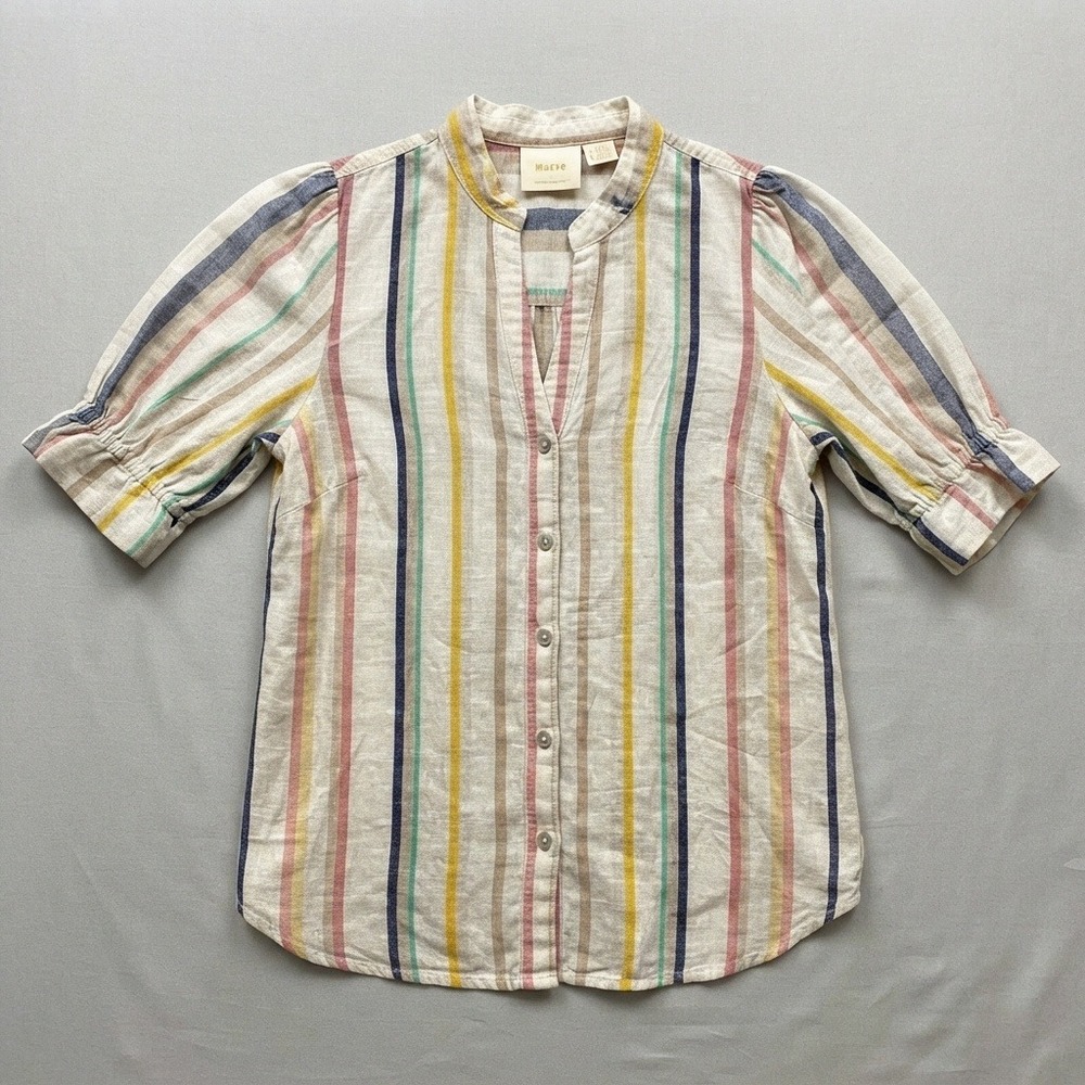 Maeve Anthropologie top 4 colorblock Striped Cotton Puff Sleeve rainbow cottage